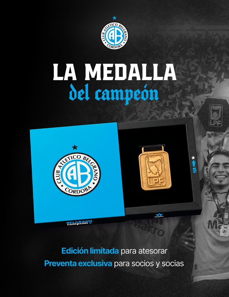 Belgrano lanzó la preventa exclusiva para socios y socias de la Medalla del Campeón de la Liga Profesional de Fútbol 2026. La edición limitada tiene un valor de $15.000 y puede adquirirse en socios.belgrano.com.ar.